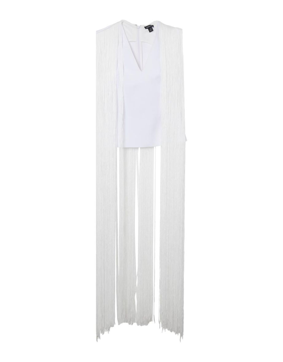 Figure Form Bandage Knit Long Tassel Cape Top - 3