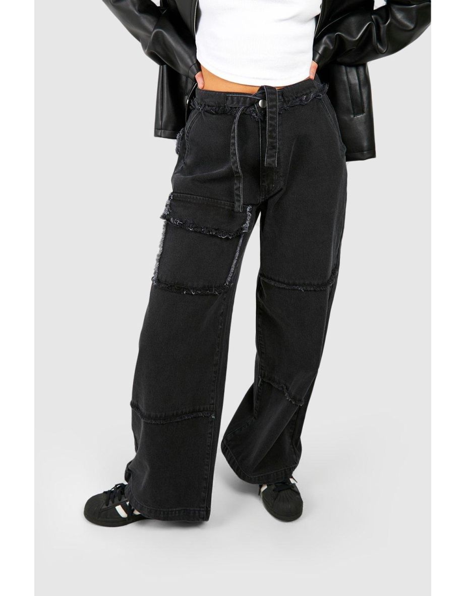 Fray Seam Detail Cargo Jean - washed black - 3