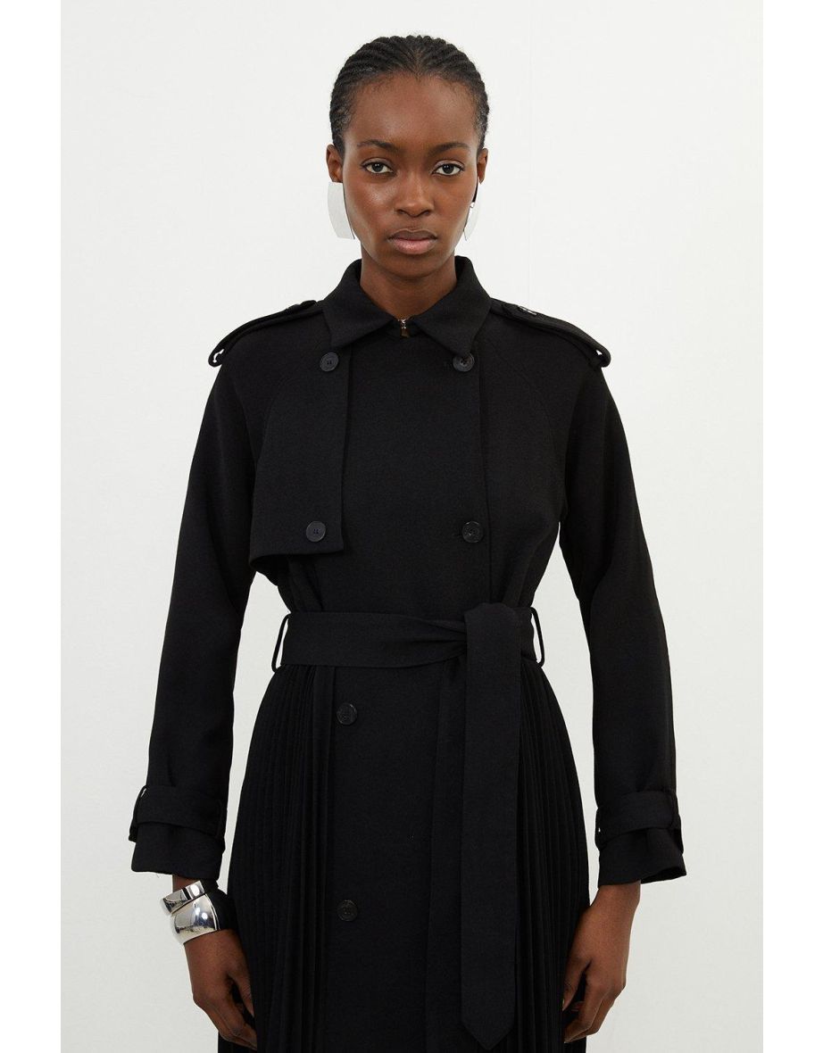 Petite Tailored Pleat Detail Belted Trench Coat - 2
