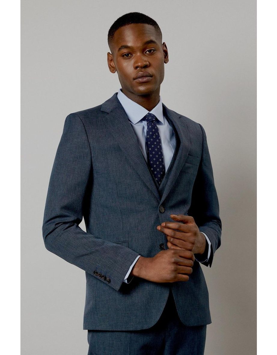 Navy Marl Skinny Fit Suit Jacket - 2