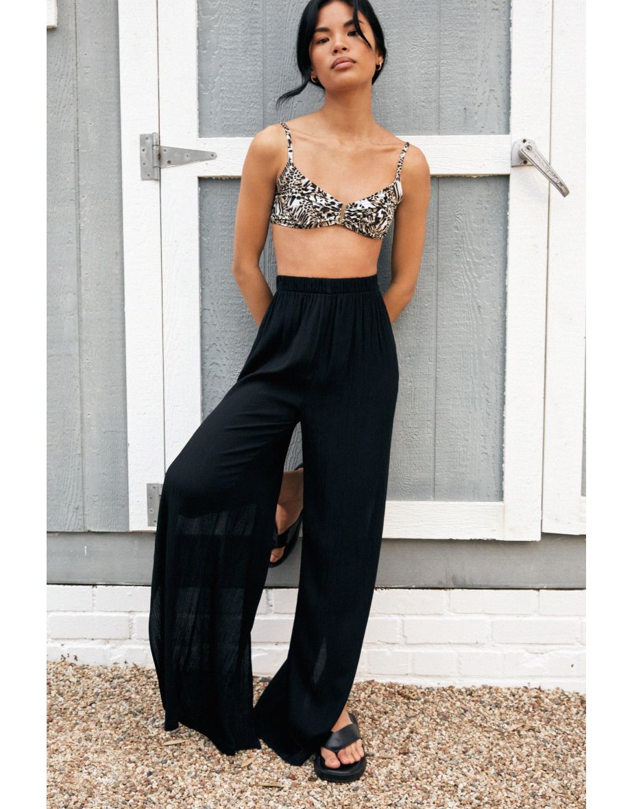 Crinkle Split Wide Leg Cover Up Pants