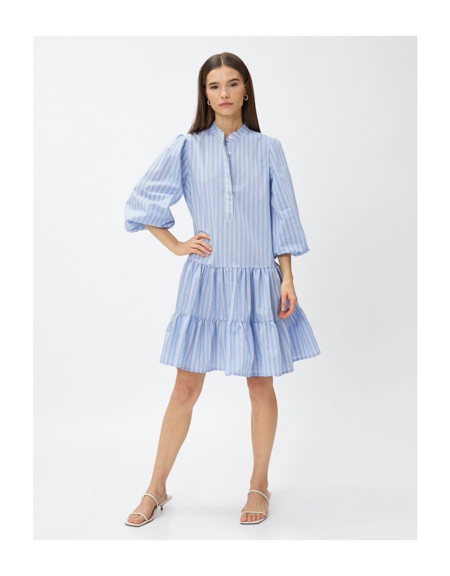 Short Shirt Dress Dominated Collar Layered Balloon Sleeve