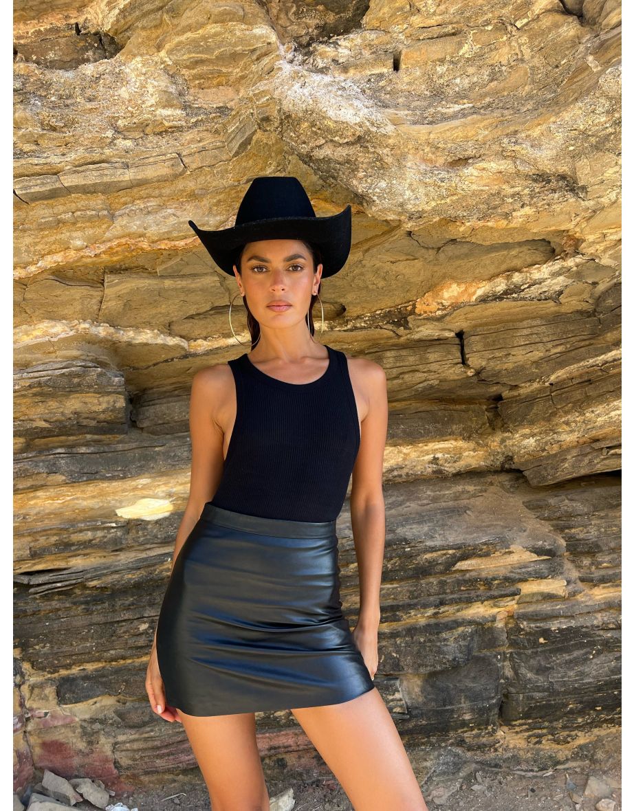 Black Leather Bodycon Mini Skirt - 6