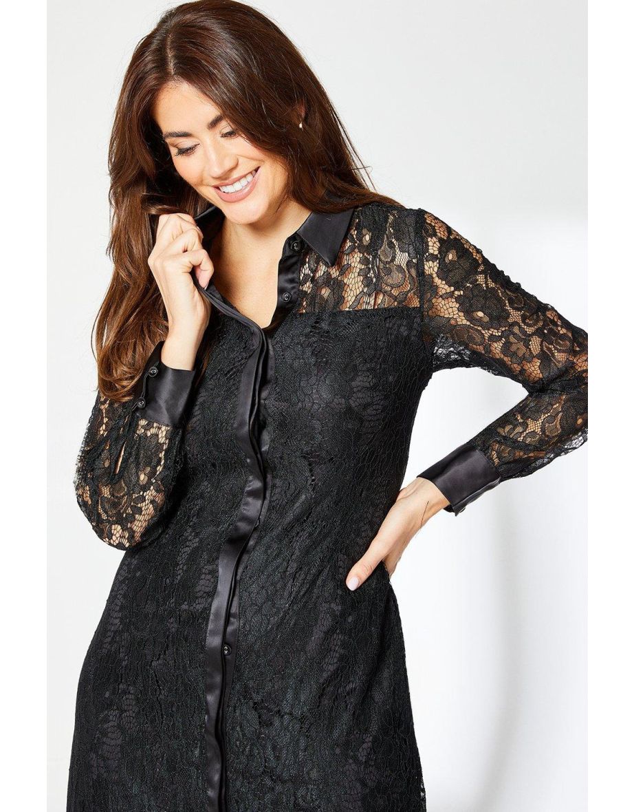 Principles by Debenhams Black Lace Shirt Dress - 3