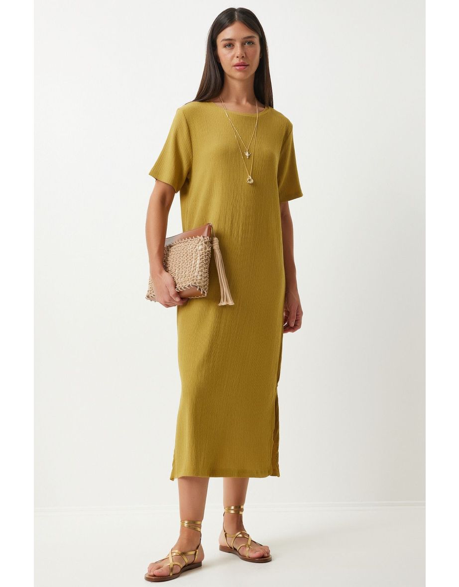 Women's Oil Green Loose Long Daily Summer Knitted Dress