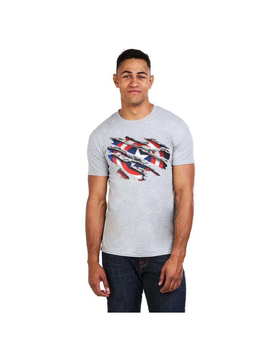 Captain America Mens Torn T-Shirt - Sports Grey/Blue/White - 3