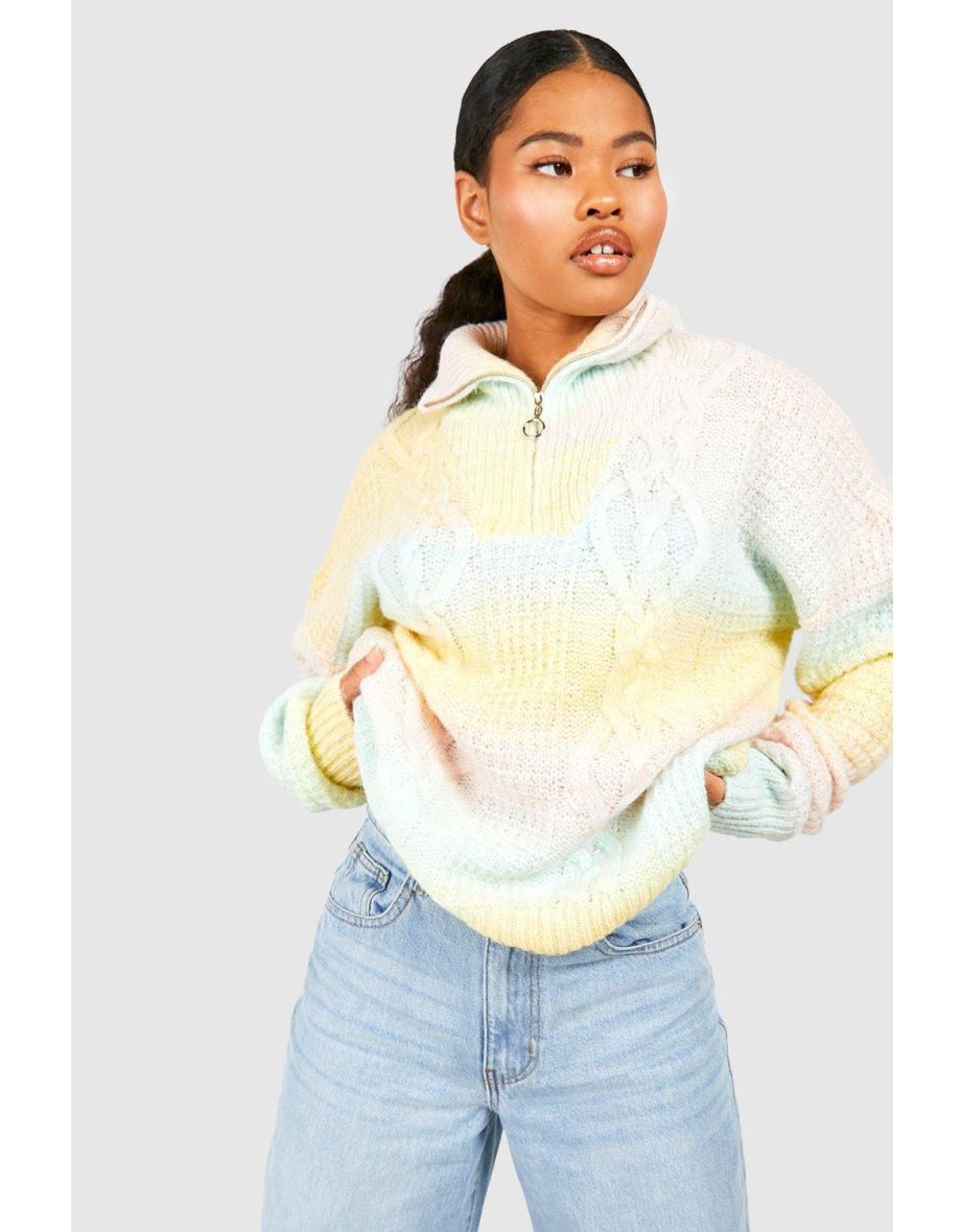 Shop Petite Half Zip Cable Knit Mutlicoloured Marl Jumper Online in Oman VogaCloset