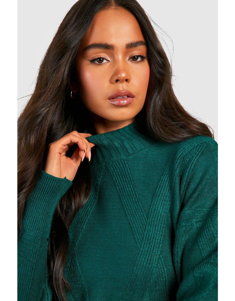 Petite Roll Neck Knitted Jumper Dress - bottle green - 3
