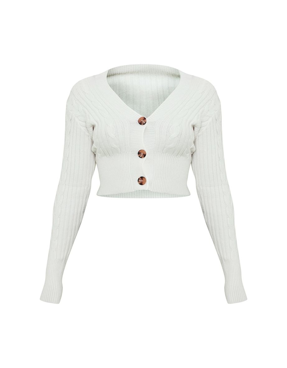 Cream Cable Knit Crop Cardigan - 4