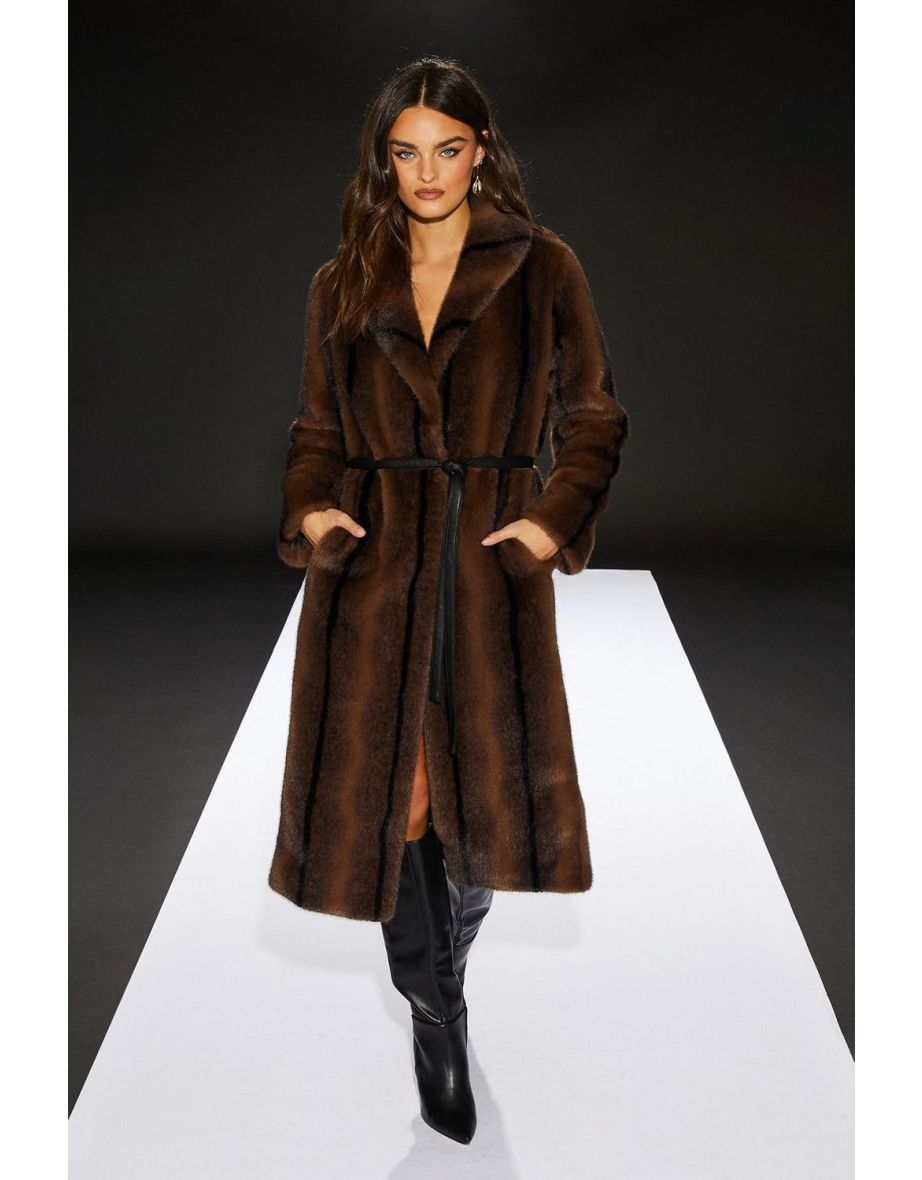 Runway Faux Fur Belted Coat