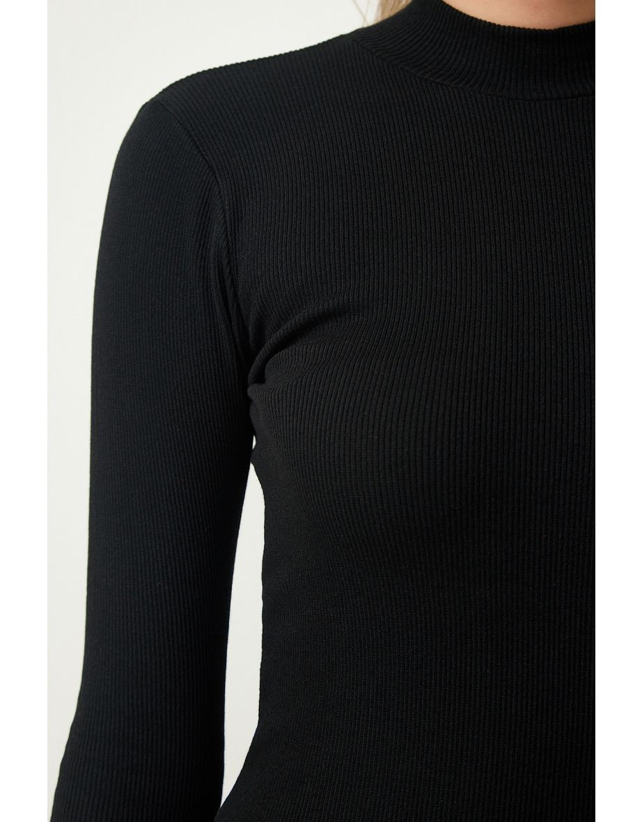 Black Bodycon Midaxi Dress with Long Sleeve - 4