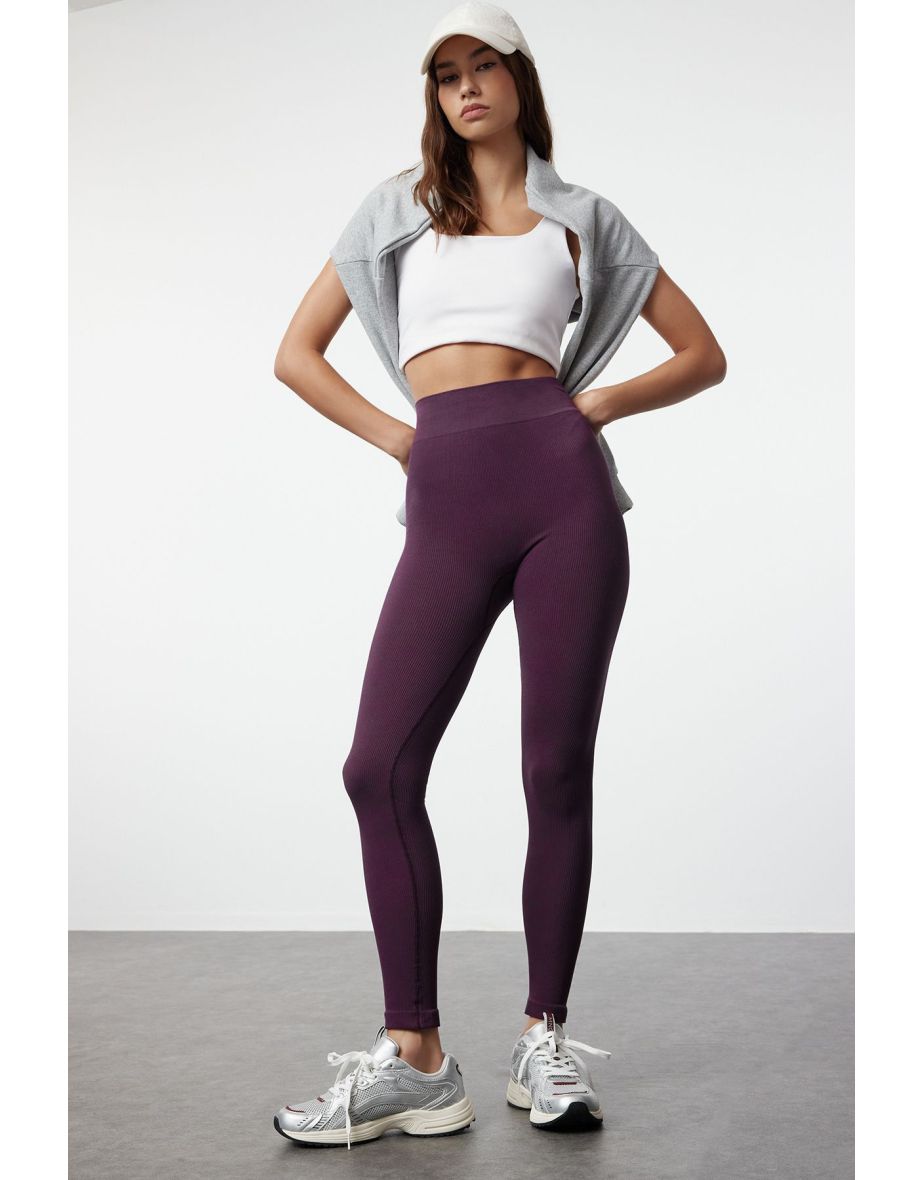 Plum Seamless Full Length Knitted Sports Tights
