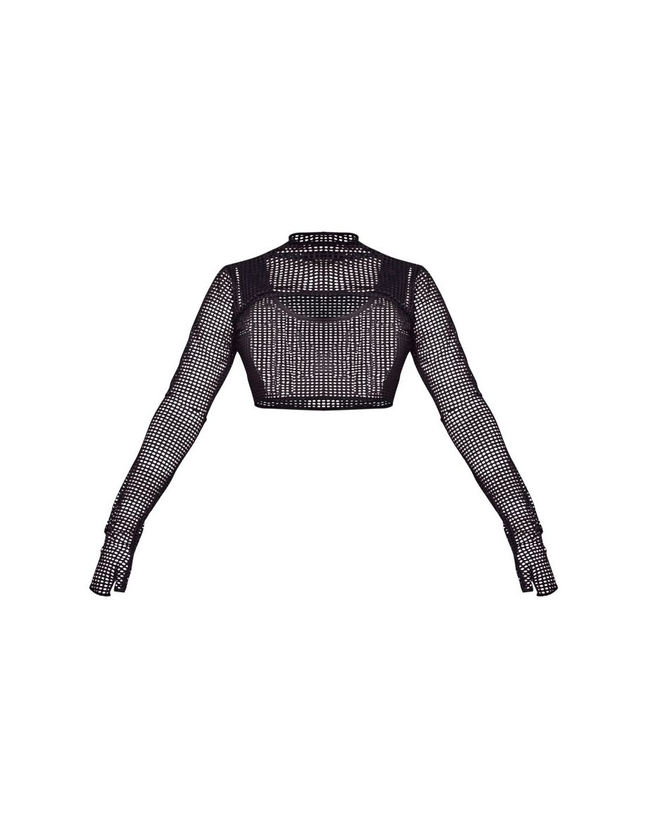 Petite Black Fishnet Strappy Crop Top - 4