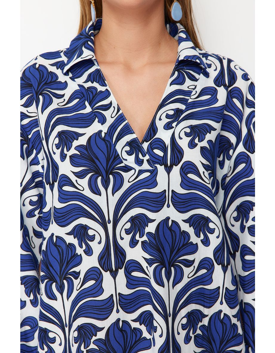 Ethnic Patterned Wide Fit Midi Woven 100% Cotton Beach Dress - 8