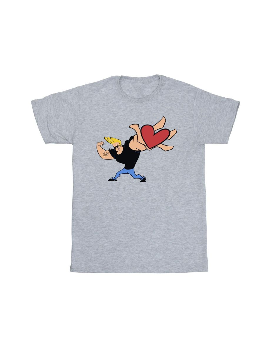 Johnny Bravo Mens Heart Present T-Shirt - Sports Grey
