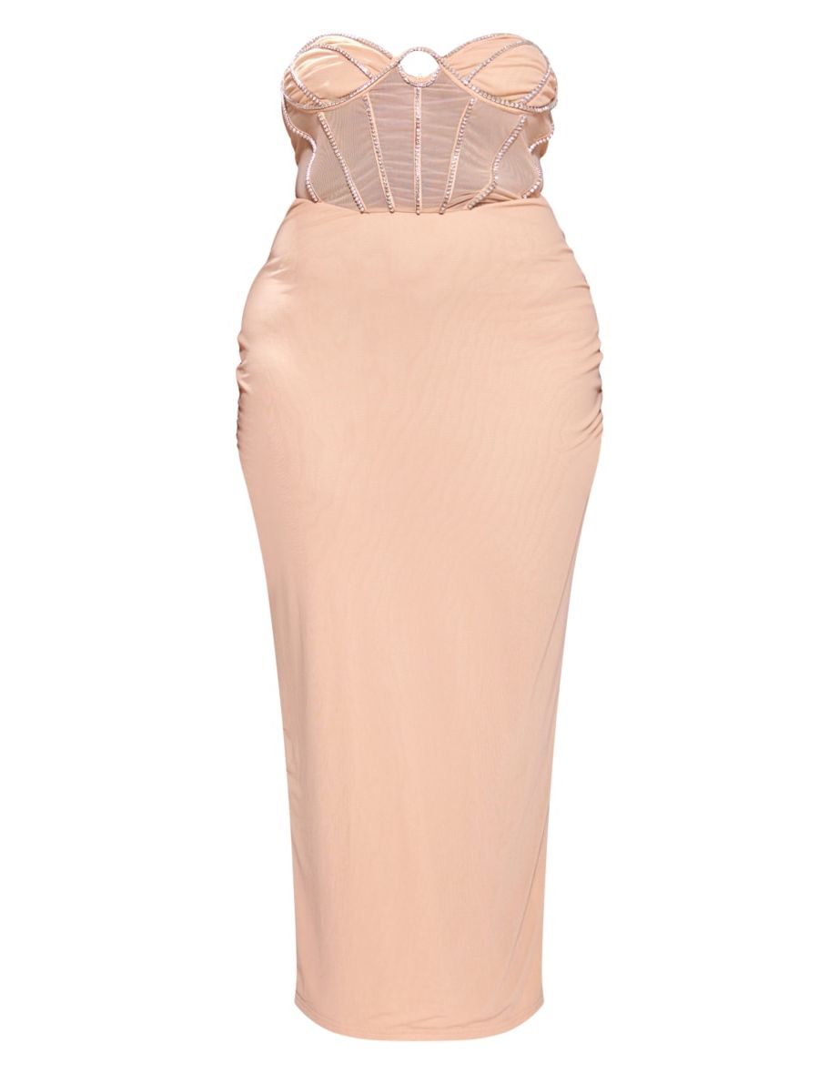 Plus Nude Diamante Corset Bandeau Maxi Dress - 4