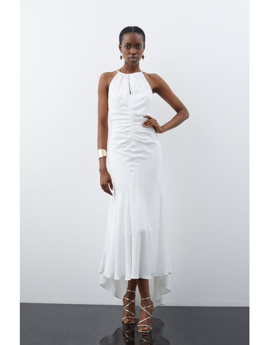 Cachet Beaded Halter Ruched sold Maxi Dress