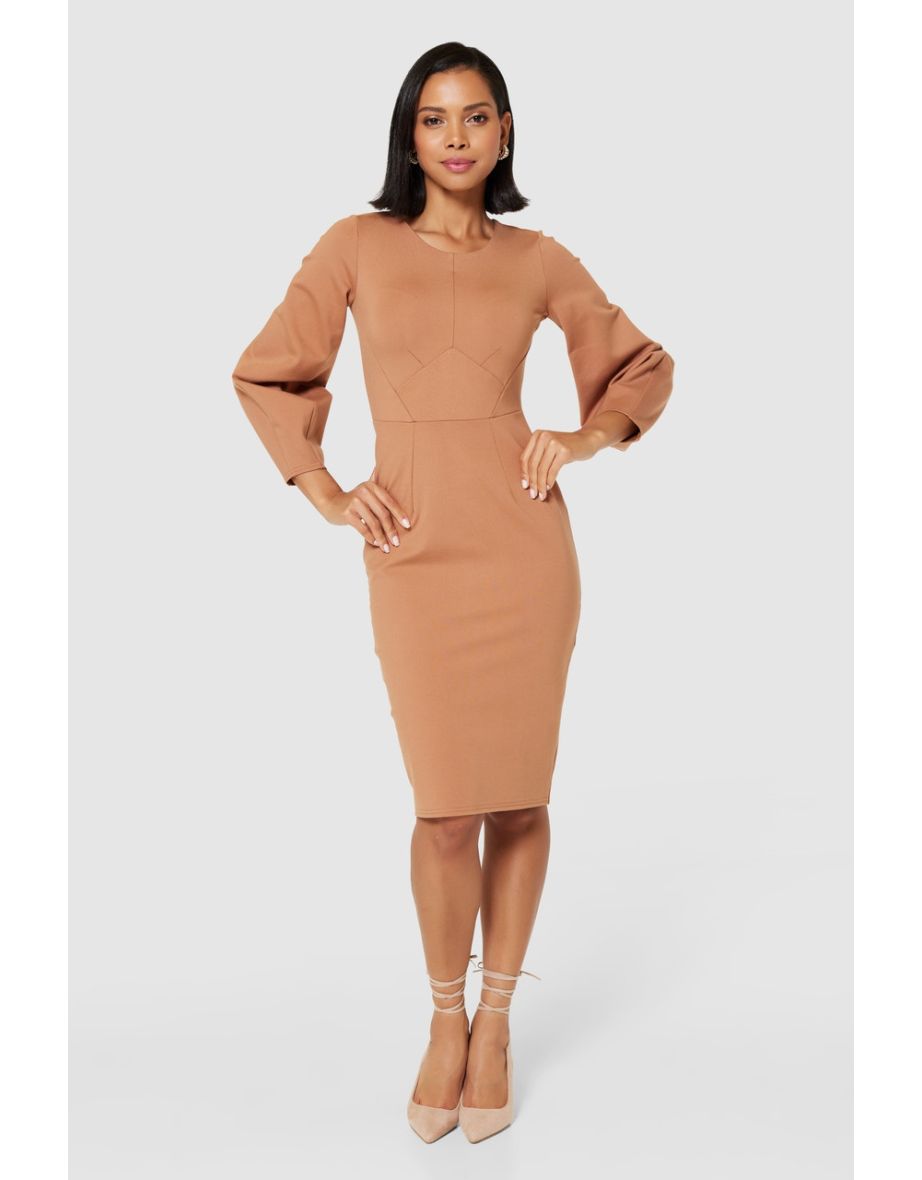 Closet London Camel Bodycon Midi Dress