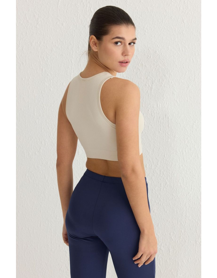 Stone-Blue Seamless Cupless Sports Bra - 7