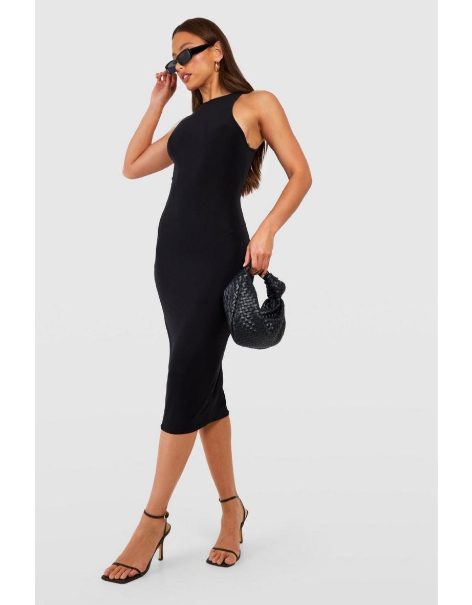 Tall Basic Racer Neck Midi Dress - black