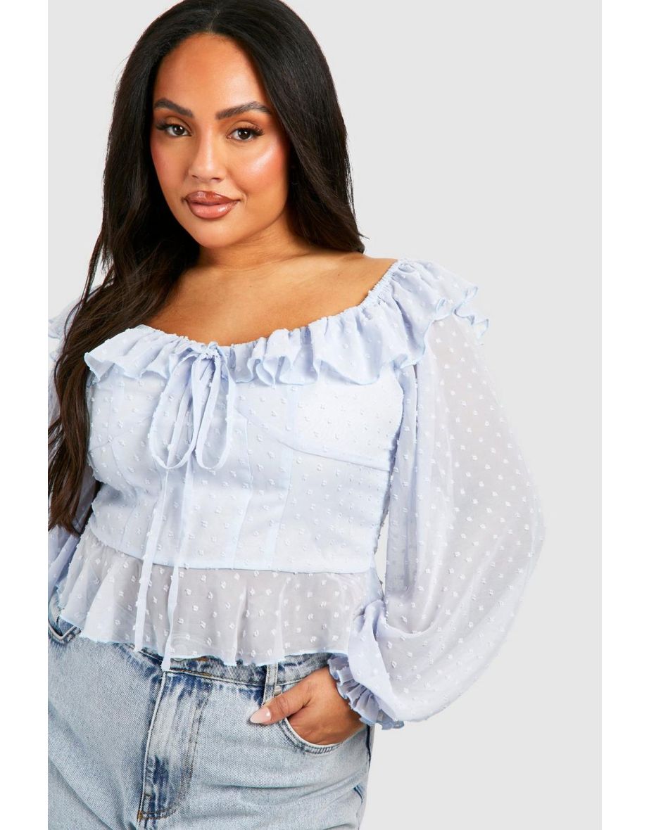 Plus Ruffle Dobby Peplum Top - powder blue - 3