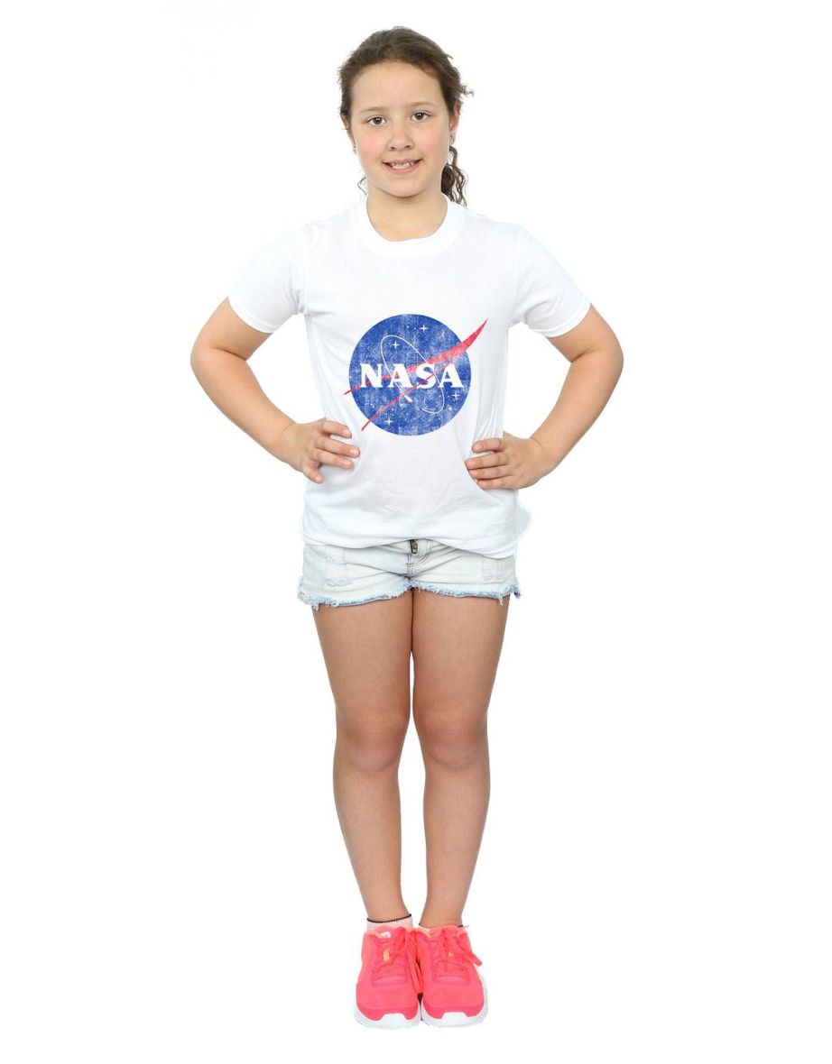 NASA Girls Classic Insignia Logo Distressed Cotton T-Shirt - White - 3