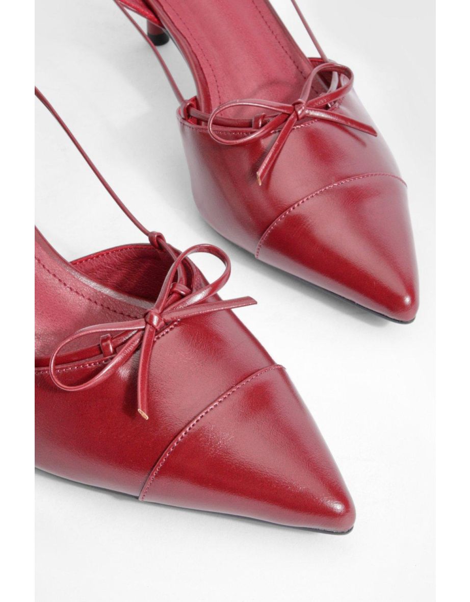 Wide Fit Bow Detail Toe Cap Court Shoes - burgundy - 3