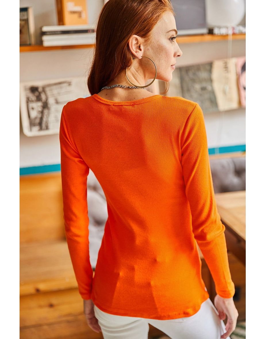 Blouse - Orange - Fitted - 4