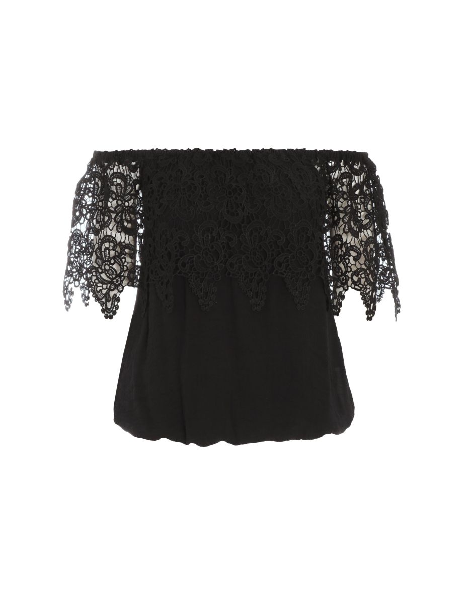 Black Crochet Bardot Top - 5