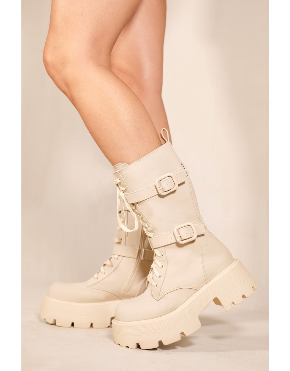 Cream mid hot sale calf boots