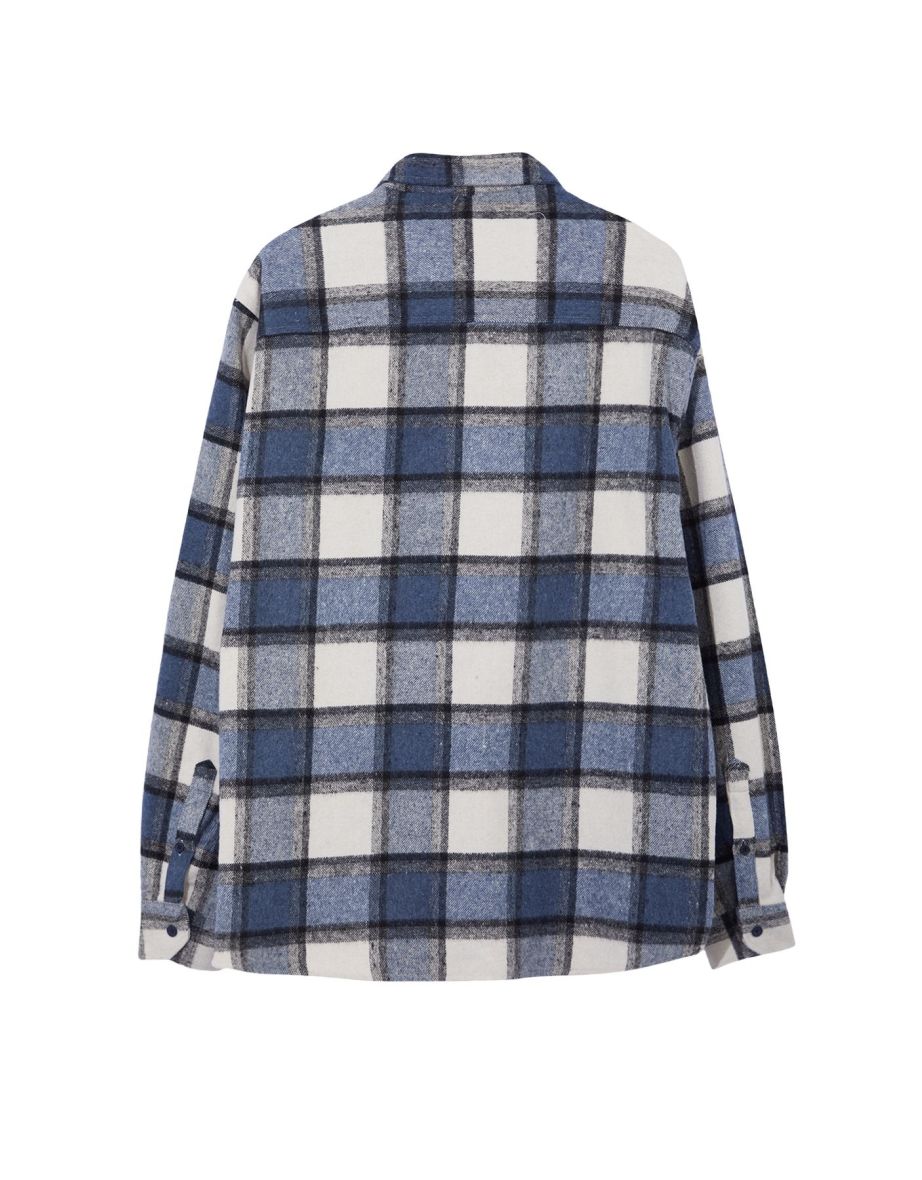 Large Size Navy Blue Winter Checkered Lumberjack Shirt - 6