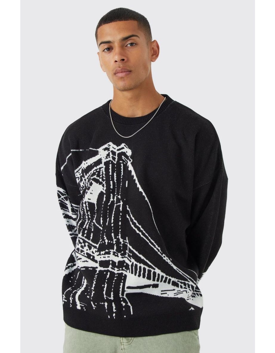 Shop Oversized Drop Shoulder Line Graphic Jumper black Online in Qatar VogaCloset