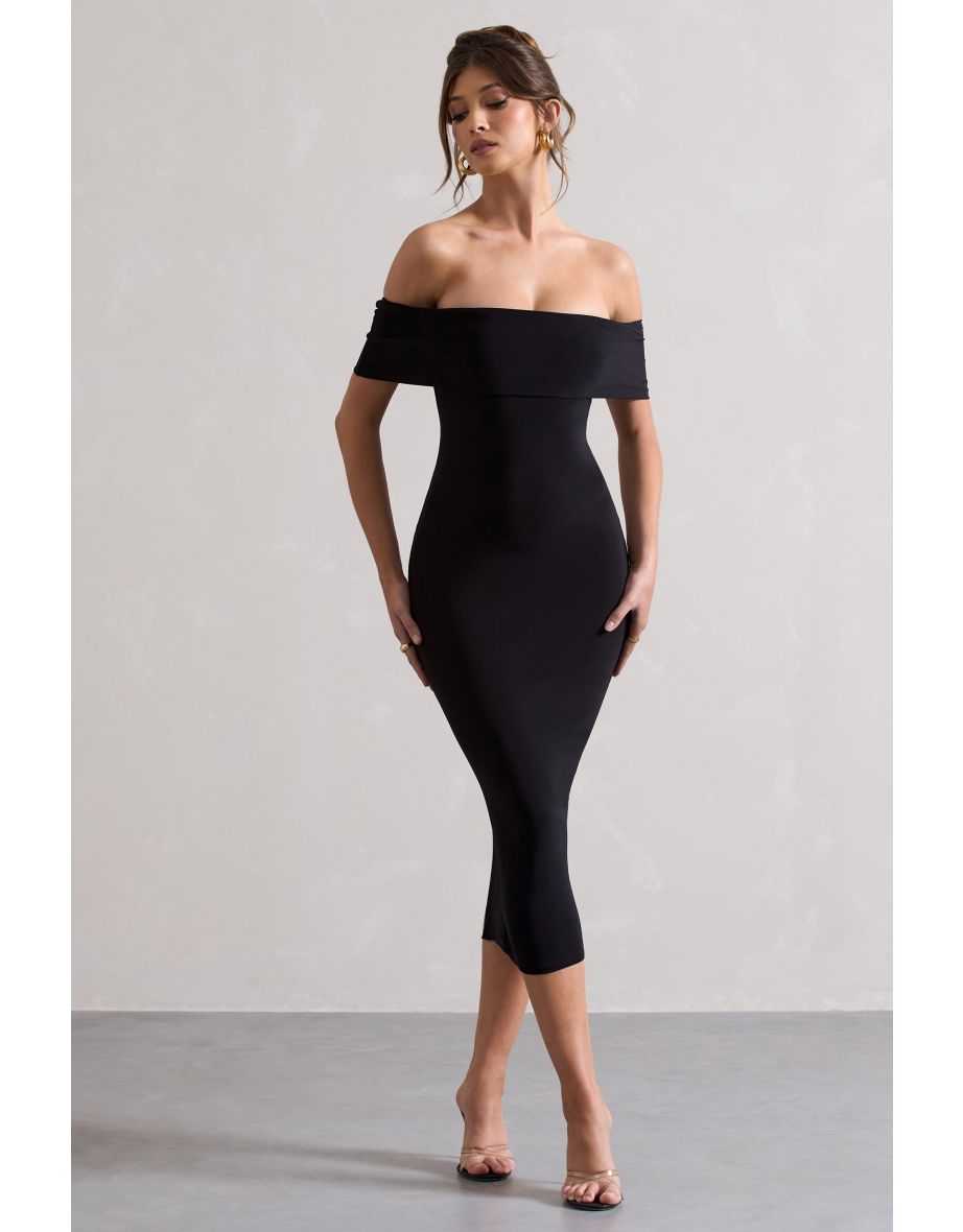 Averie | Black Bodycon Bardot Midaxi Dress - 4