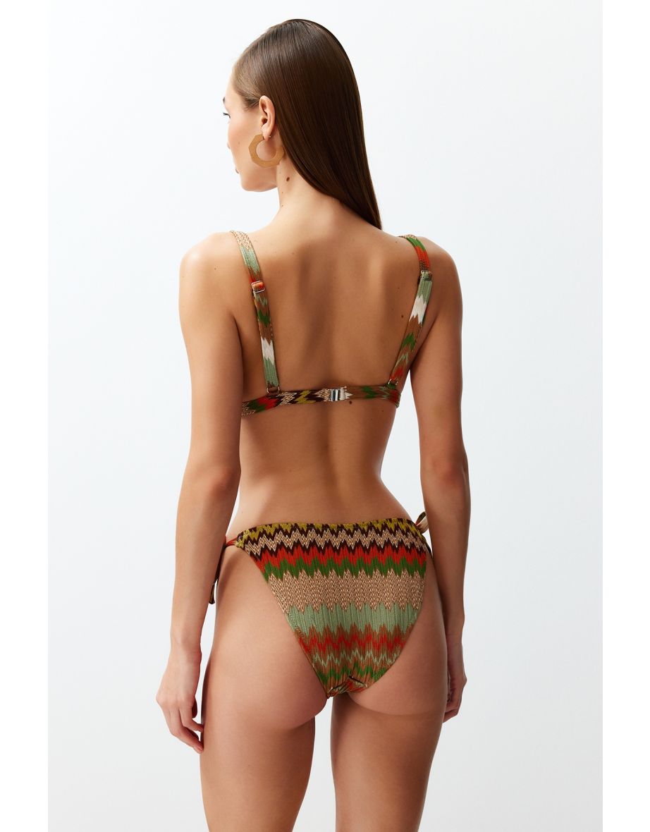 Geometric Patterned Triangle Tie Knitwear Bikini Set - 6