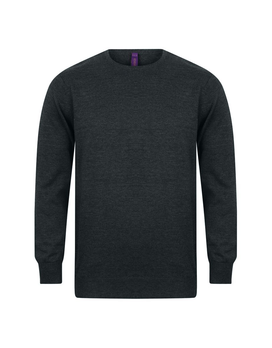 Henbury Mens Crew Neck 12 Gauge Fine Knit Jumper / Sweatshirt - Grey Marl