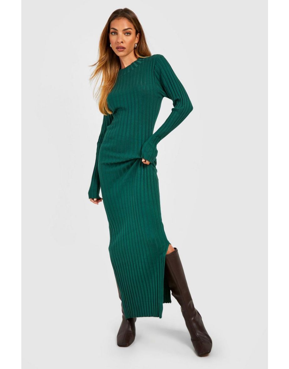 Shop High Neck Rib Knitted Maxi Dress bottle Online in Qatar VogaCloset