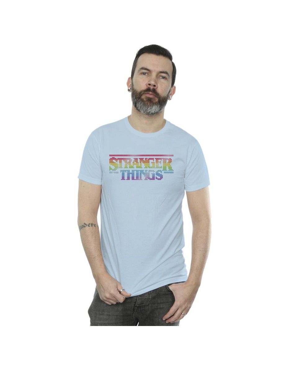 Netflix Mens Stranger Things Rainbow Dot Logo T-Shirt - Baby Blue
