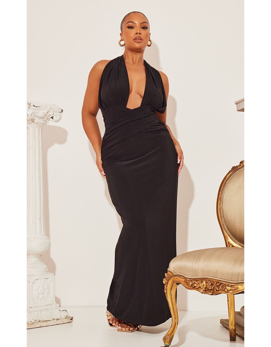 Black slinky maxi dress sale