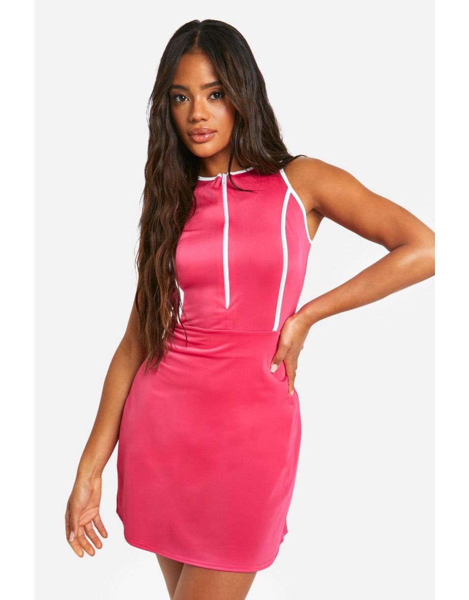 Contrast Tennis Style Skort Zip Playsuit - pink