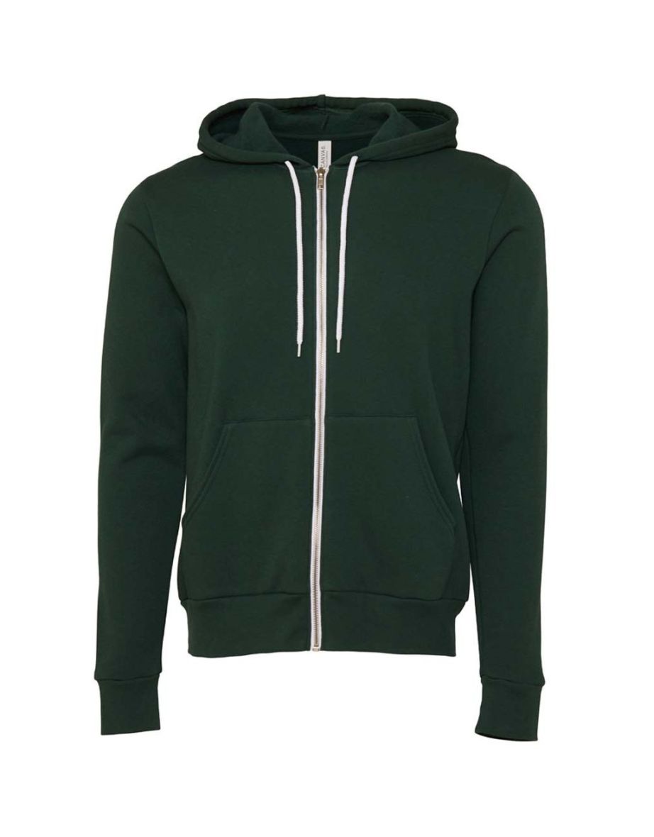 Bella + Canvas Adults Unisex Full Zip Hoodie - Forest Green