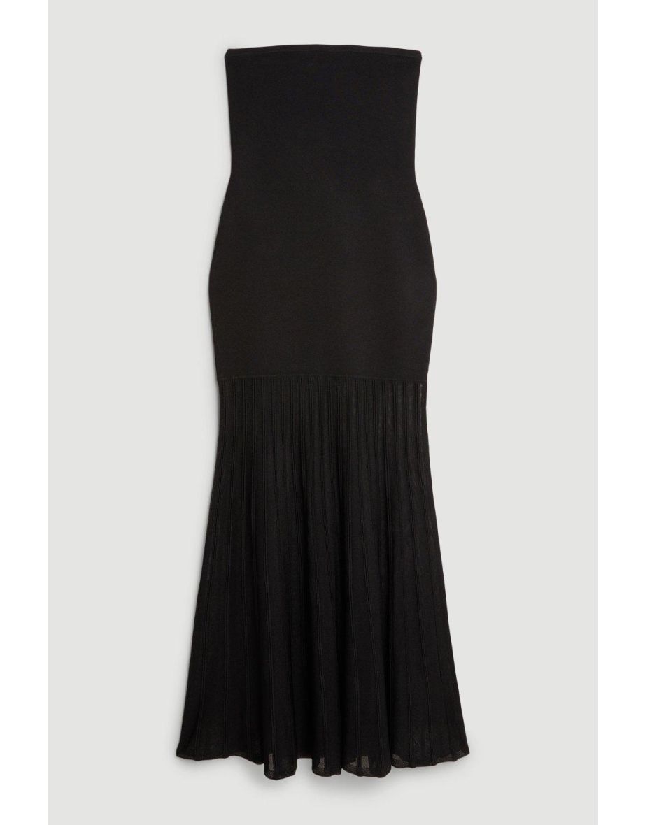 Viscose Blend Sheer Knit Bandeau Pleated Skirt Midaxi Dress - 3