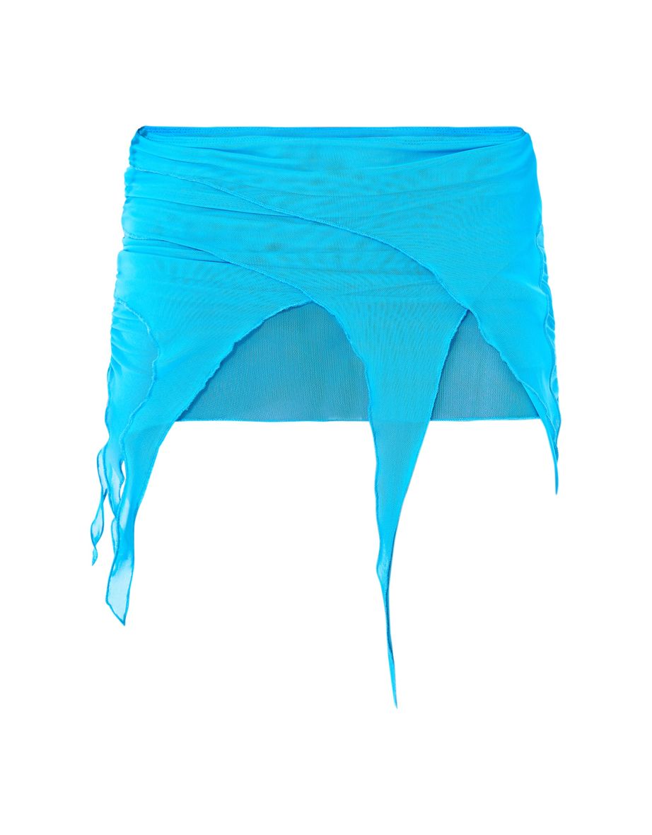 Blue Mesh Layered Mini Beach Skirt - 5