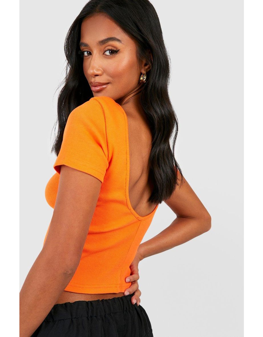Petite Premium Rib Scoop Back T-shirt - orange - 3