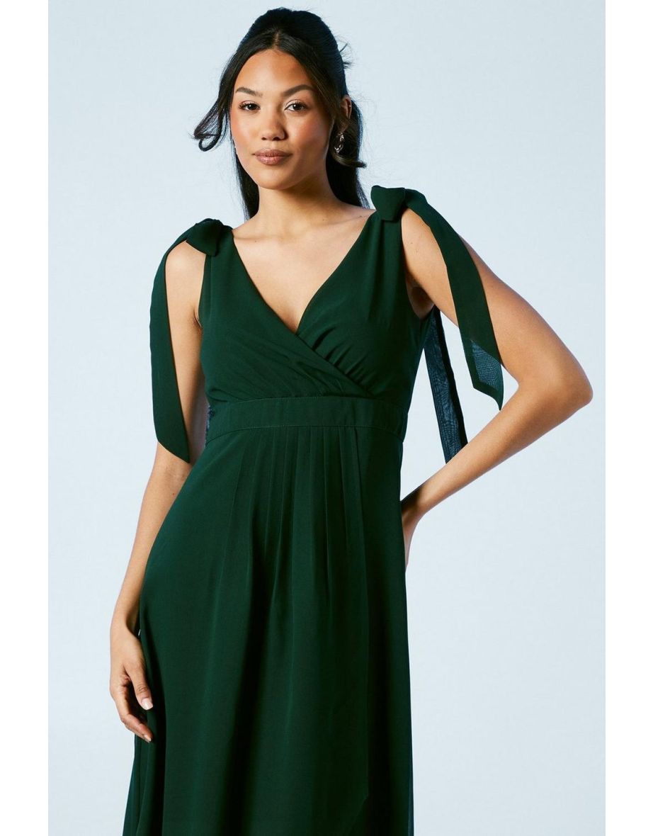 Tie Shoulder Waterfall Wrap Chiffon Bridesmaids Floor Length Dress - 3
