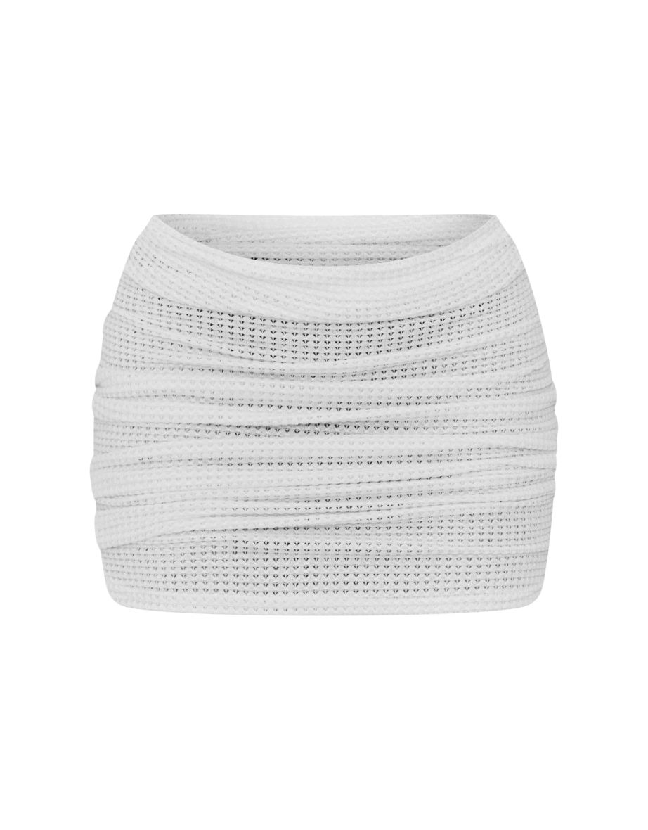 White Textured Ruched High Waisted Mini Skirt - 5