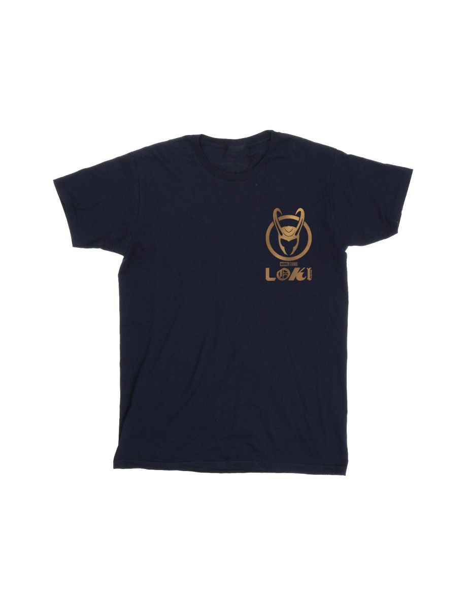 Marvel Girls Loki Horn Logo Faux Pocket Cotton T-Shirt - Navy Blue - 1