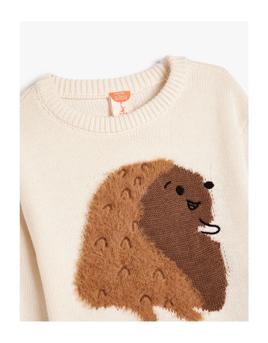 Knitwear Sweater Hedgehog Appliqued Long Sleeve Crew Neck - 2