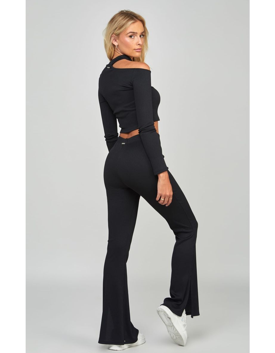 Women's SikSilk Ribbed Long Sleeve Top in Black - 4