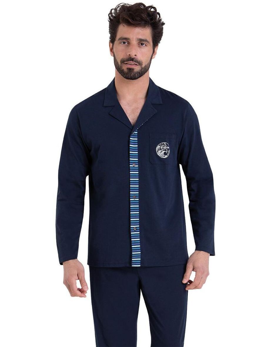 Cotton Pyjamas with Shirt Collar