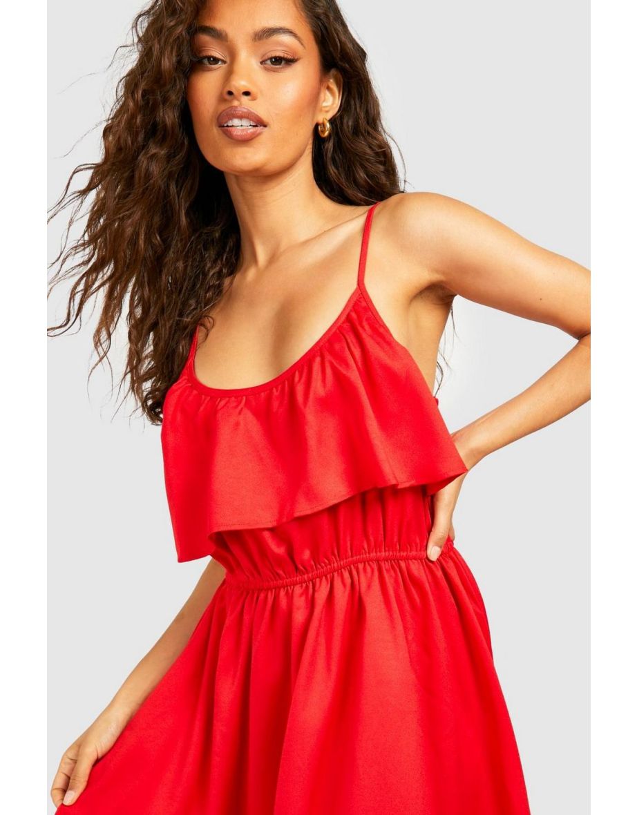Strappy Frill Detail Swing Dress - red - 3